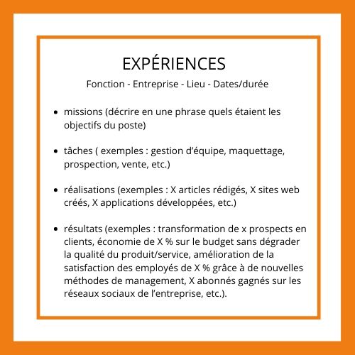 détailler les expériences du CV